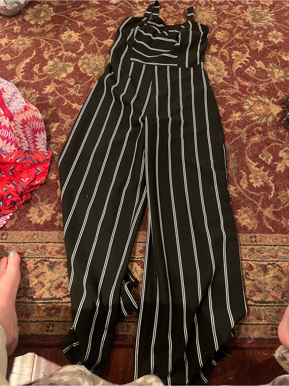 Rewind Striped Black Wide-Leg Jumpsuit Size Medium